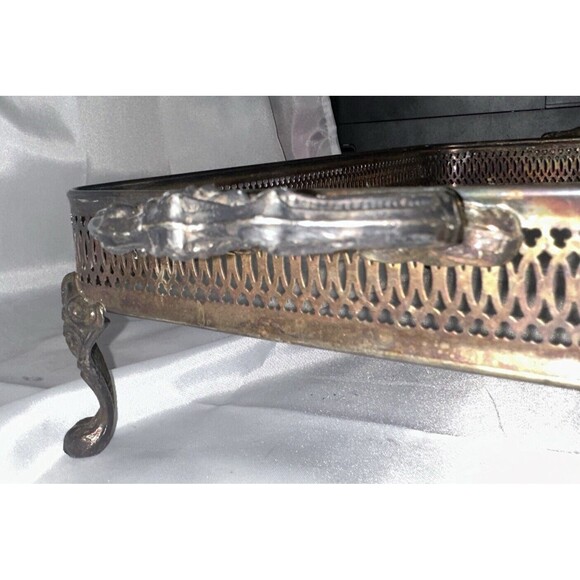 Vintage Silver Plated Footed Casserole Dish Holder Serving Tray 14.5 x 9.5 in - Picture 10 of 10